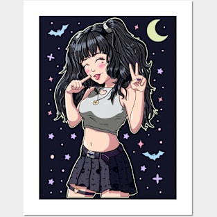 Cute Anime Girl Black Hair Posters and Art